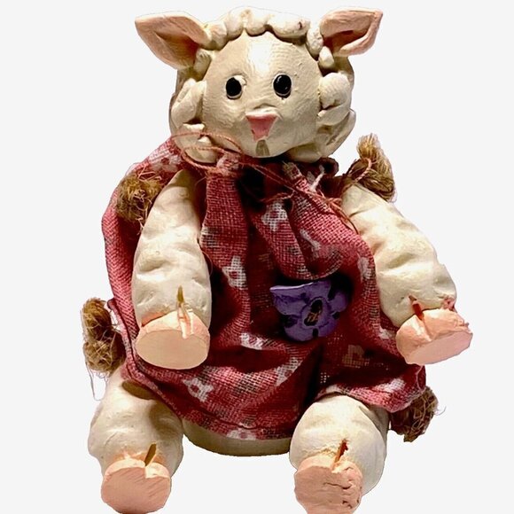 Russ & Co. 13900 Country Kin Sculptstone Jointed Lamb Figurine Shelf Sitter VTG - Picture 1 of 10